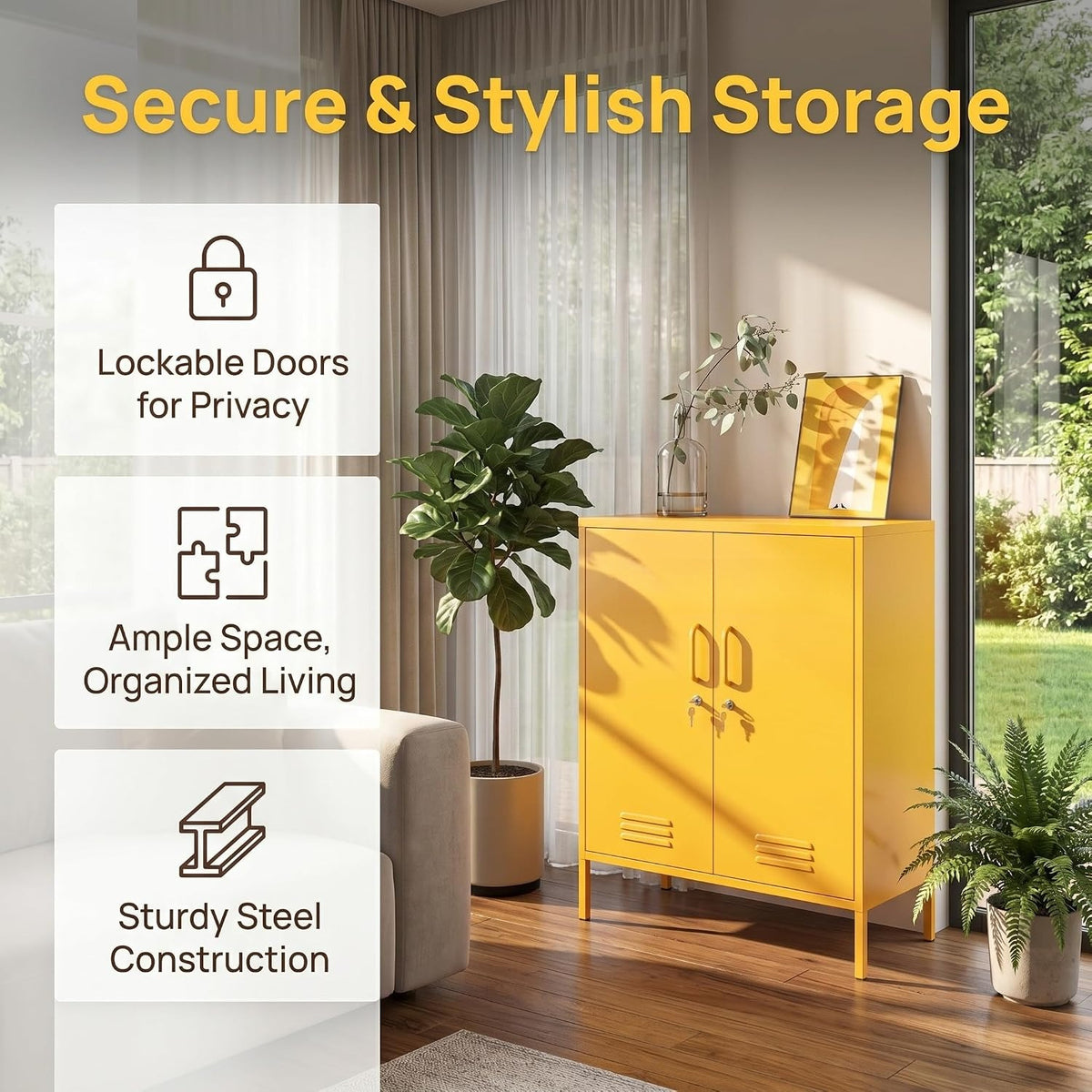 Yellow 2-Door Metal Storage Cabinet