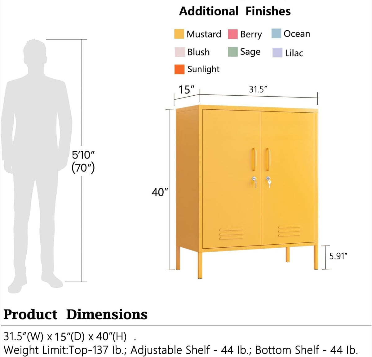 Yellow 2-Door Metal Storage Cabinet