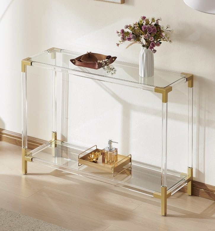 2-Tier Clear Glass Console Table