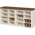 Cushioned 16-Cubby Shoe Bench
