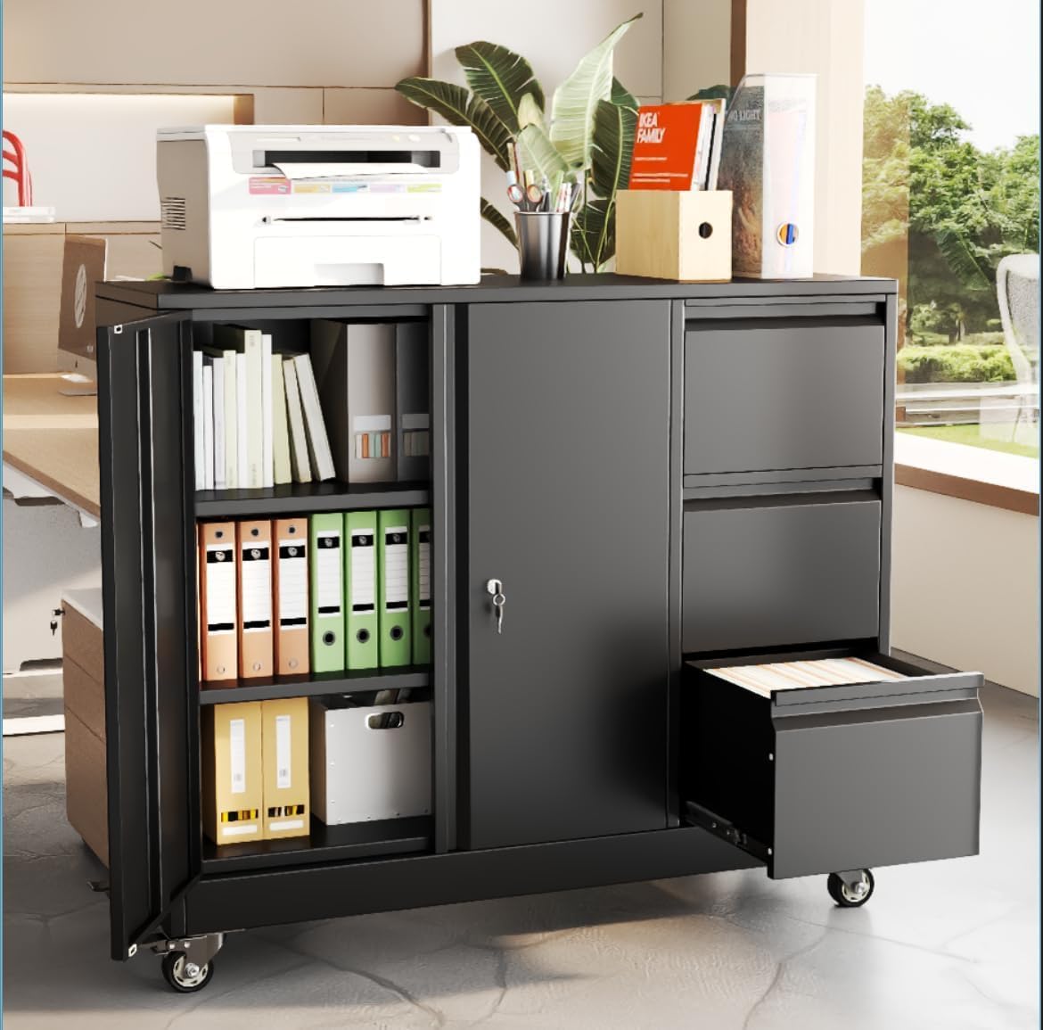 Rolling Metal 3-Drawer File Cabinet