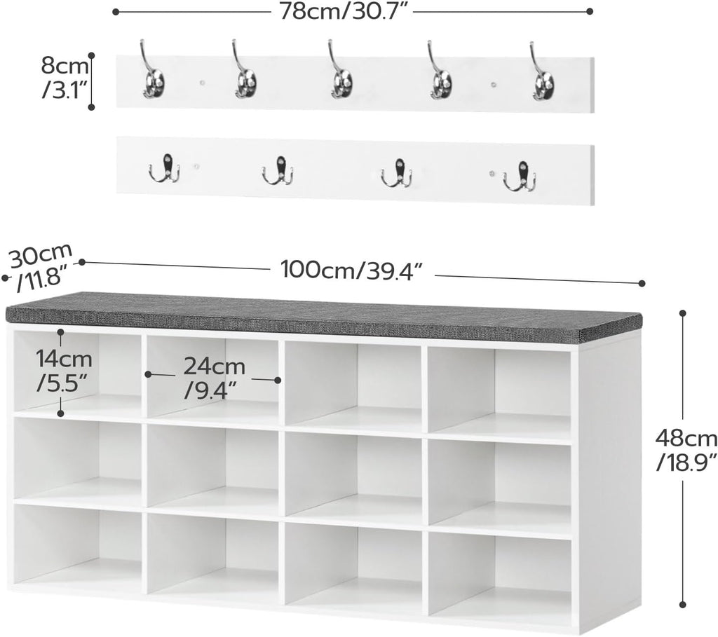 White Cubby Shoe Bench