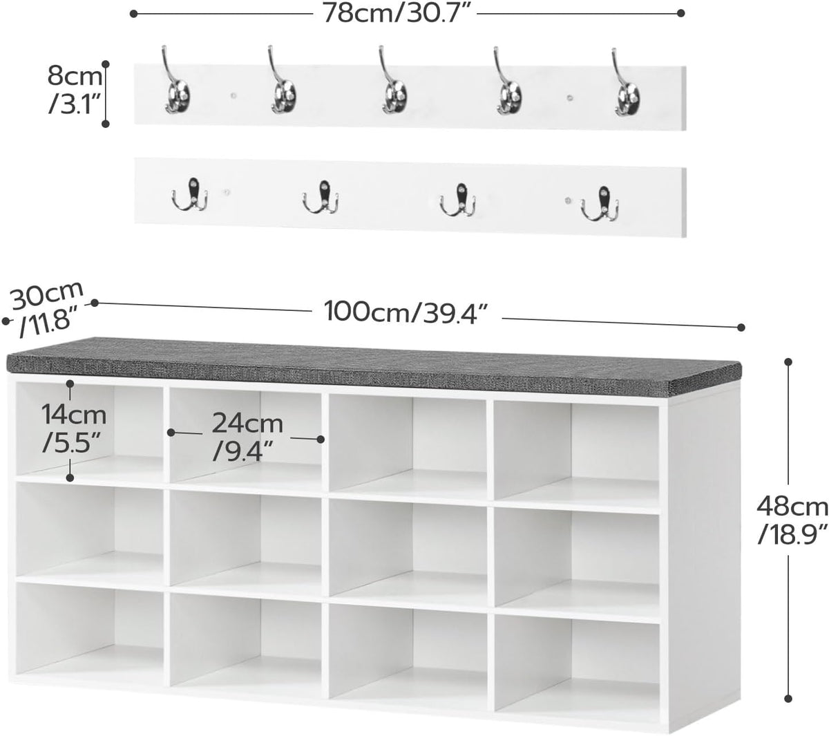 White Cubby Shoe Bench