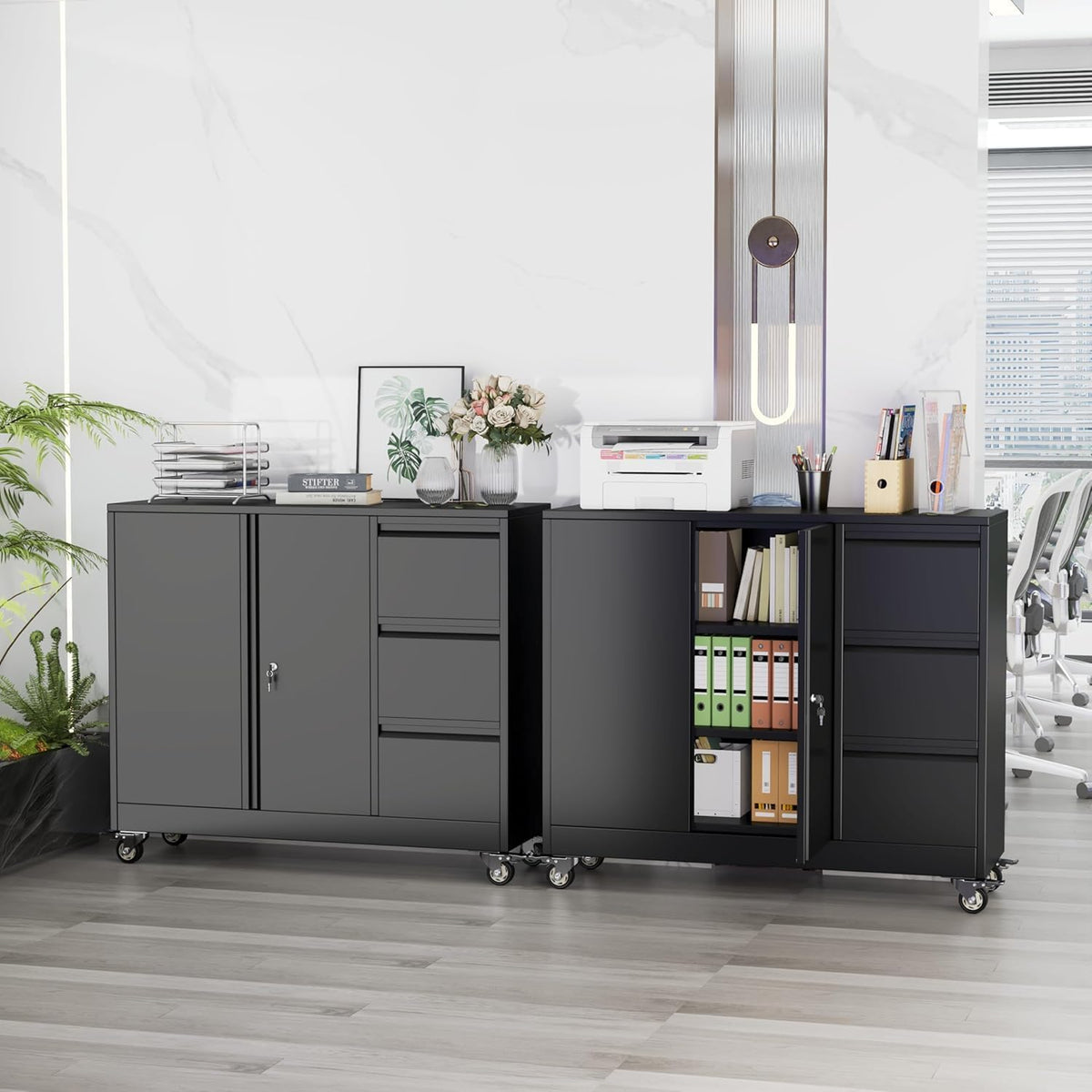 Rolling Metal 3-Drawer File Cabinet