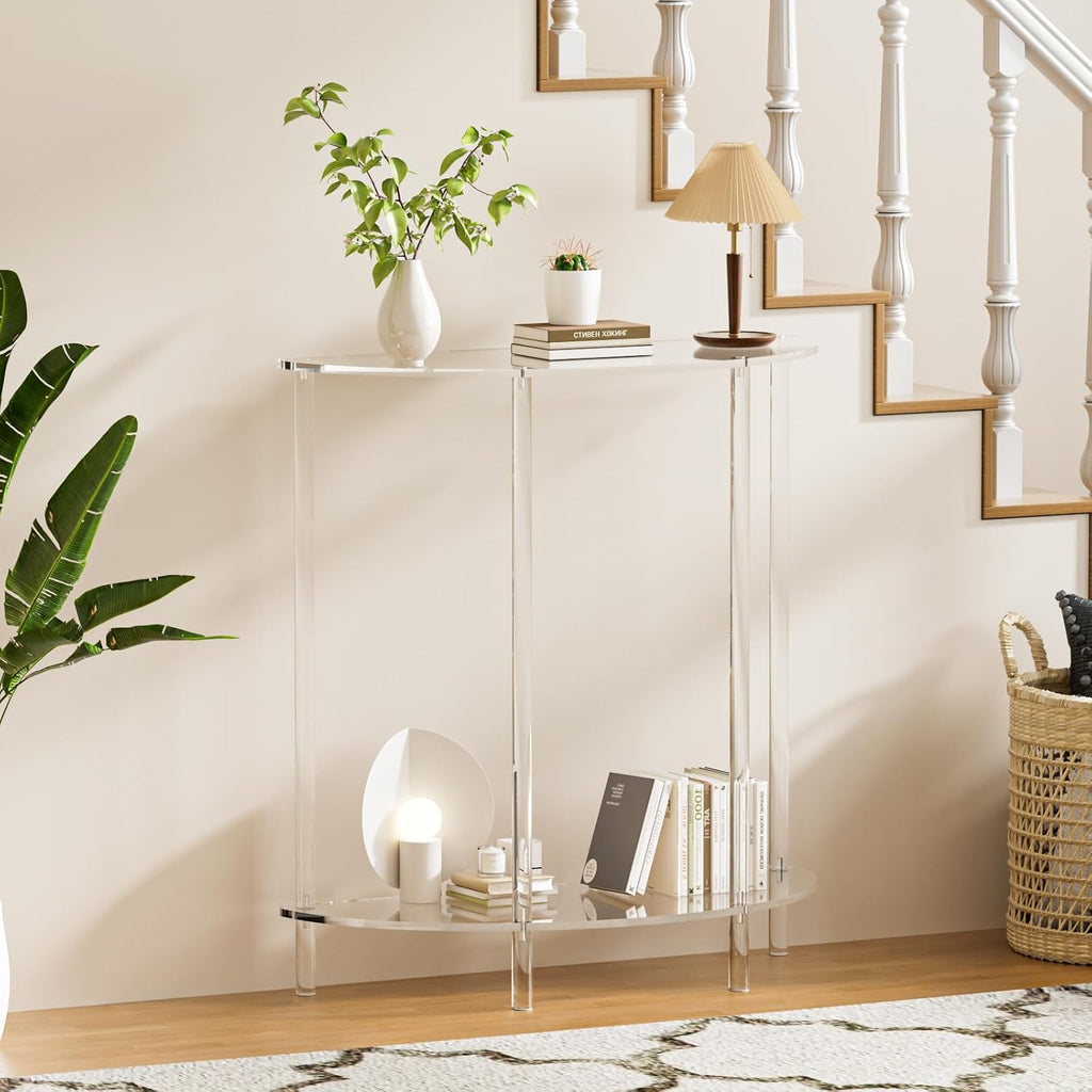 2-Tier Curved Clear Acrylic Console Table