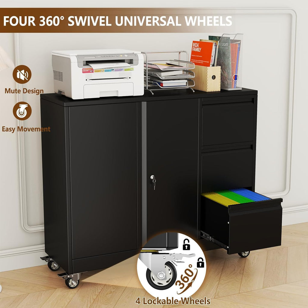 Rolling Metal 3-Drawer File Cabinet