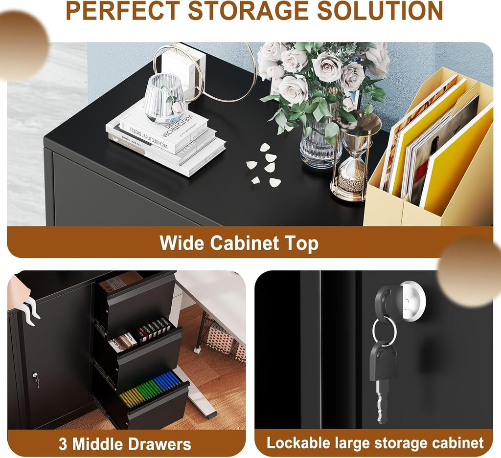 Rolling Metal 3-Drawer File Cabinet