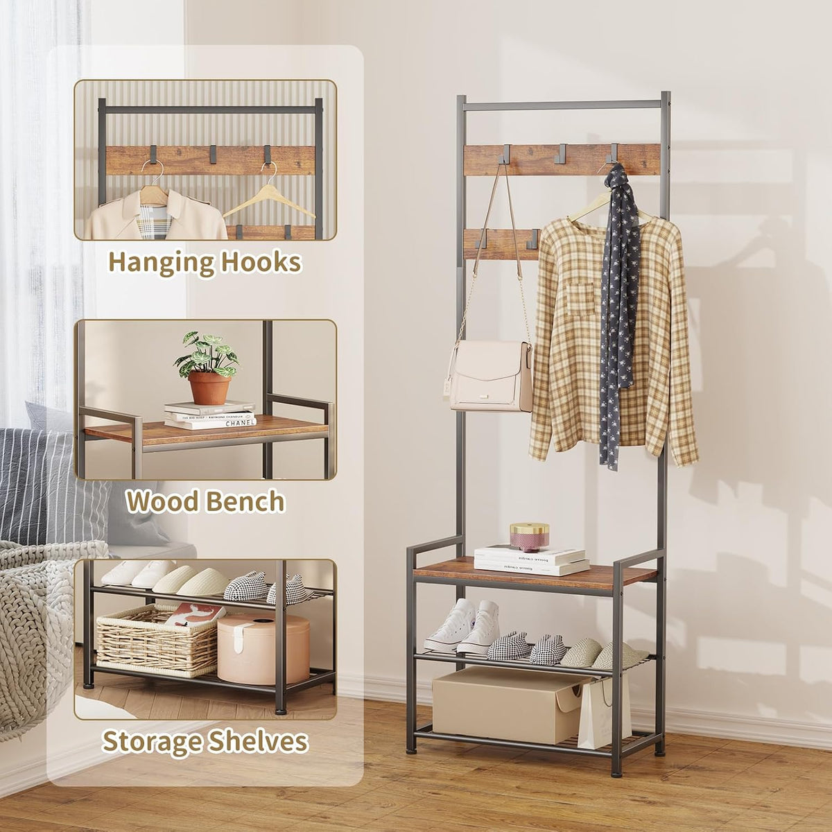 3-in-1 Entryway Hall Tree