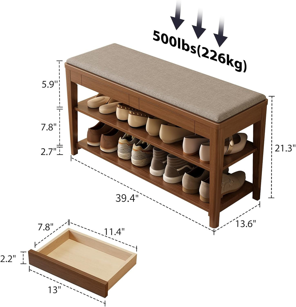 Wooden Cushioned Shoe Storage Bench