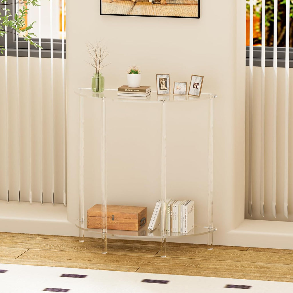 2-Tier Curved Clear Acrylic Console Table