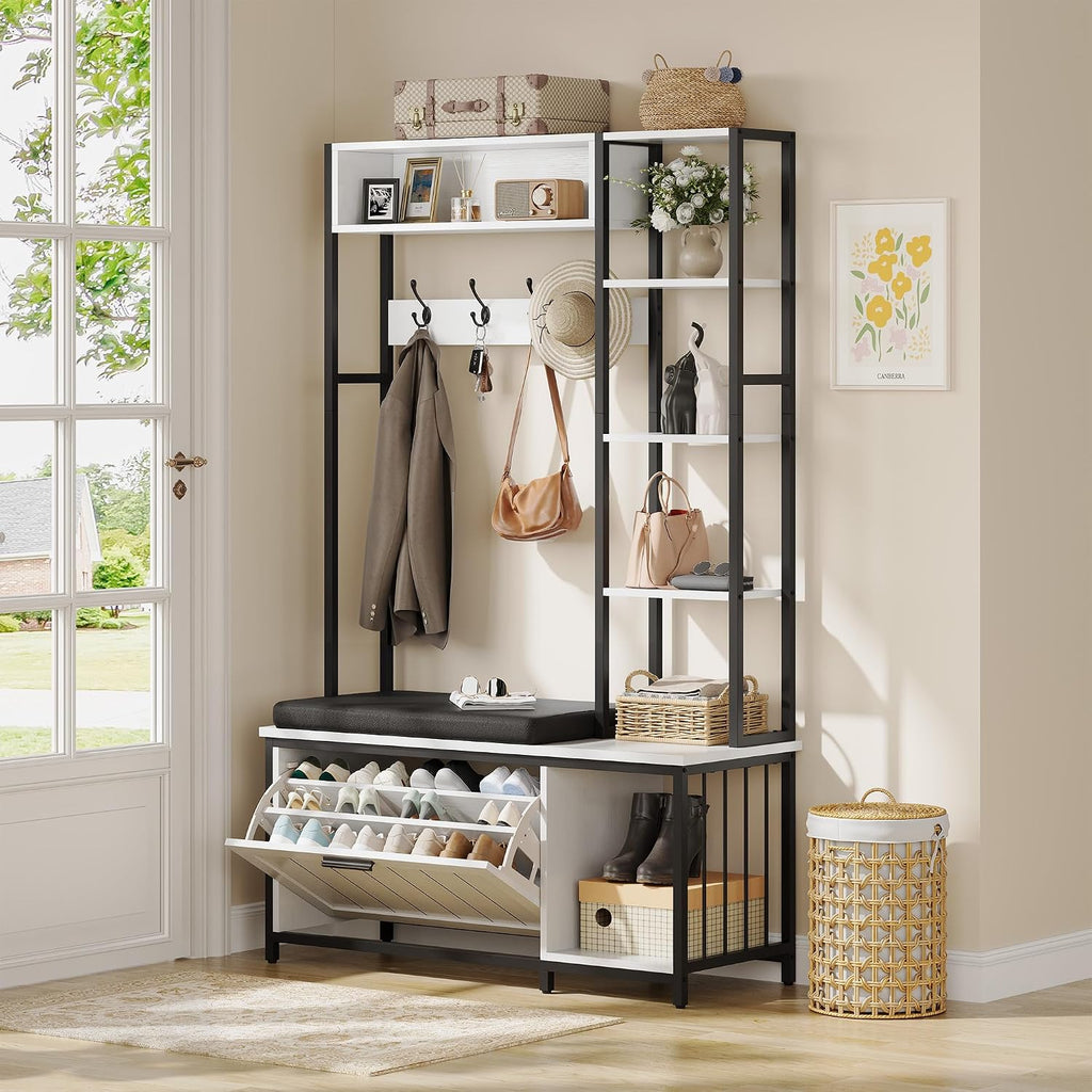 Rustic White Entryway Hall Tree