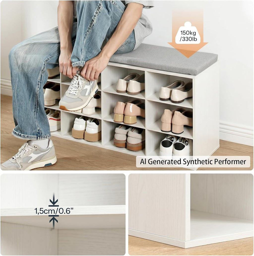 White Cubby Shoe Bench