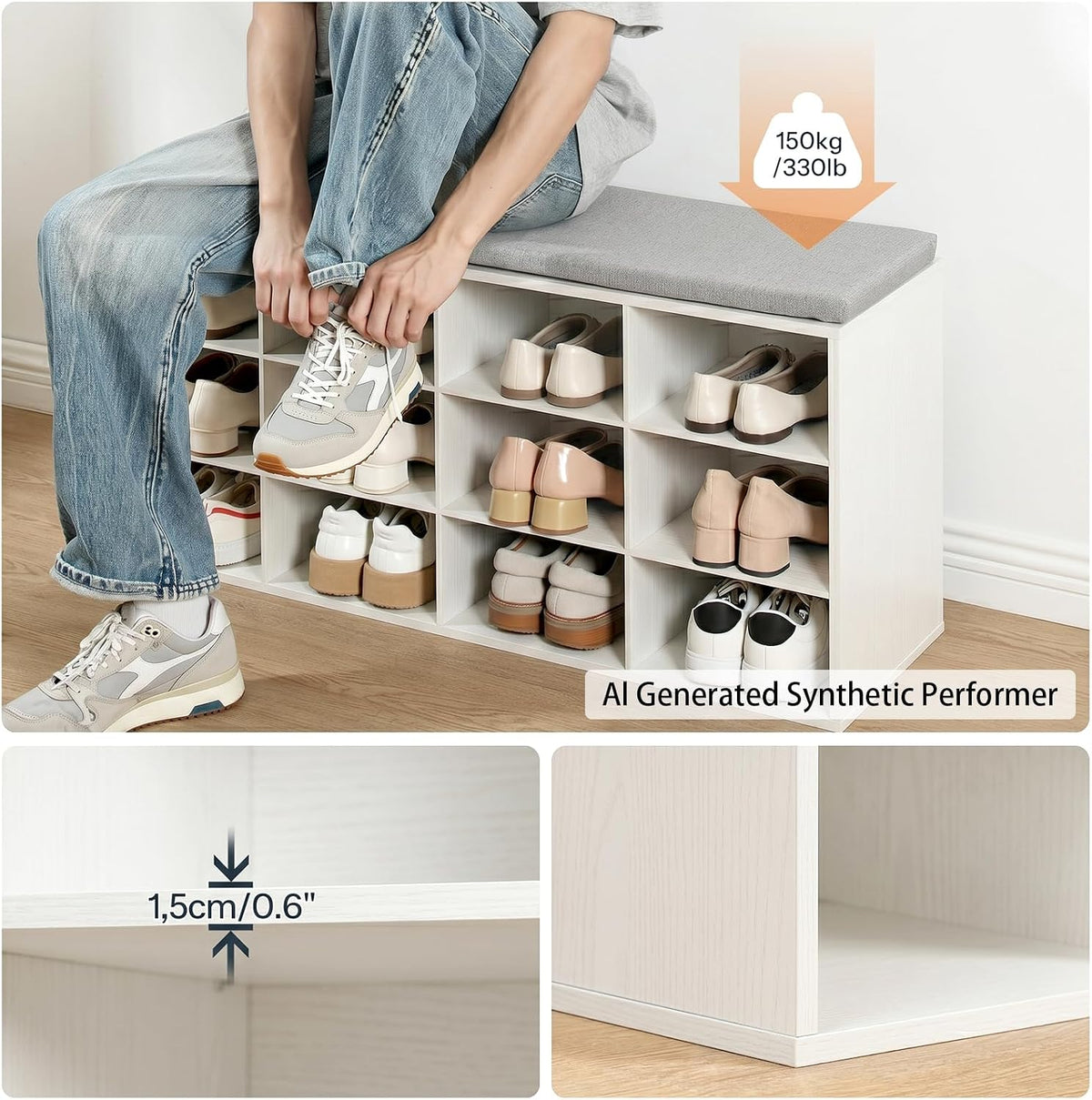 White Cubby Shoe Bench