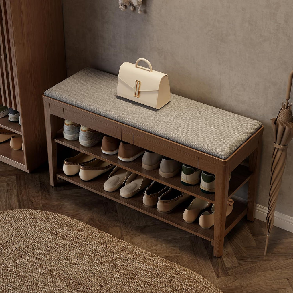 Wooden Cushioned Shoe Storage Bench