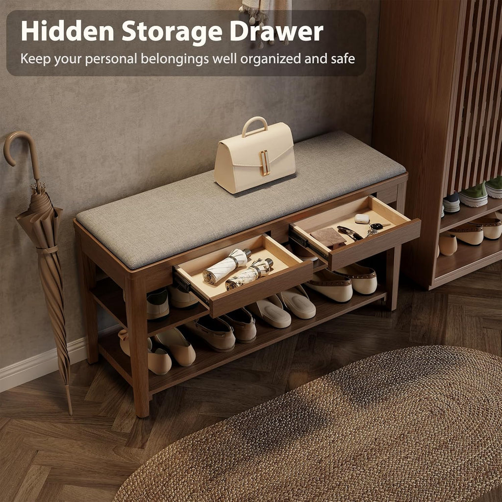 Wooden Cushioned Shoe Storage Bench