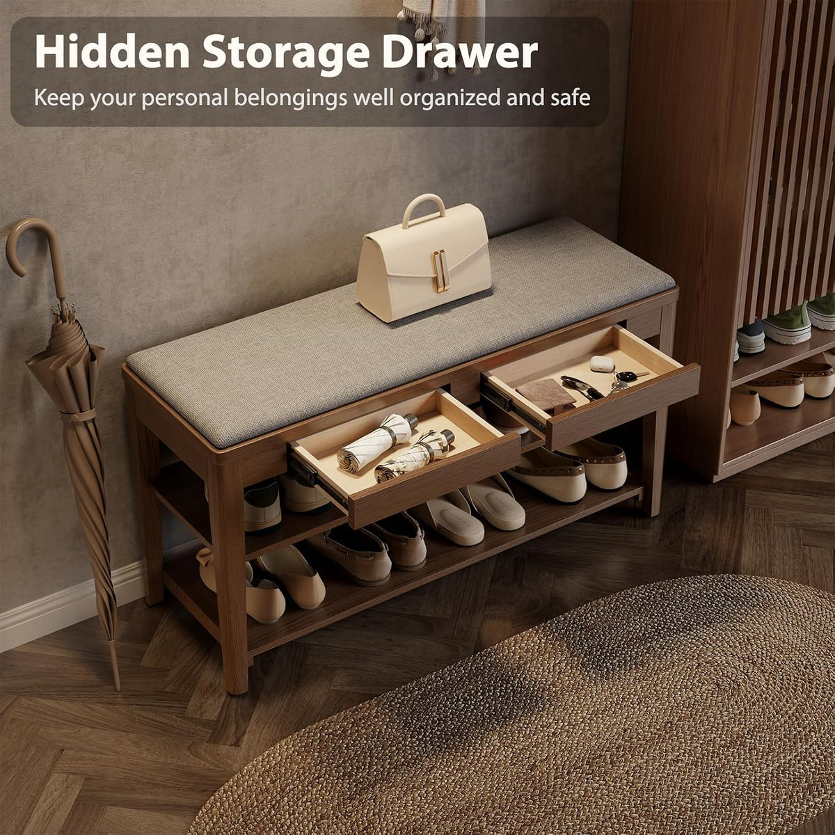 Wooden Cushioned Shoe Storage Bench