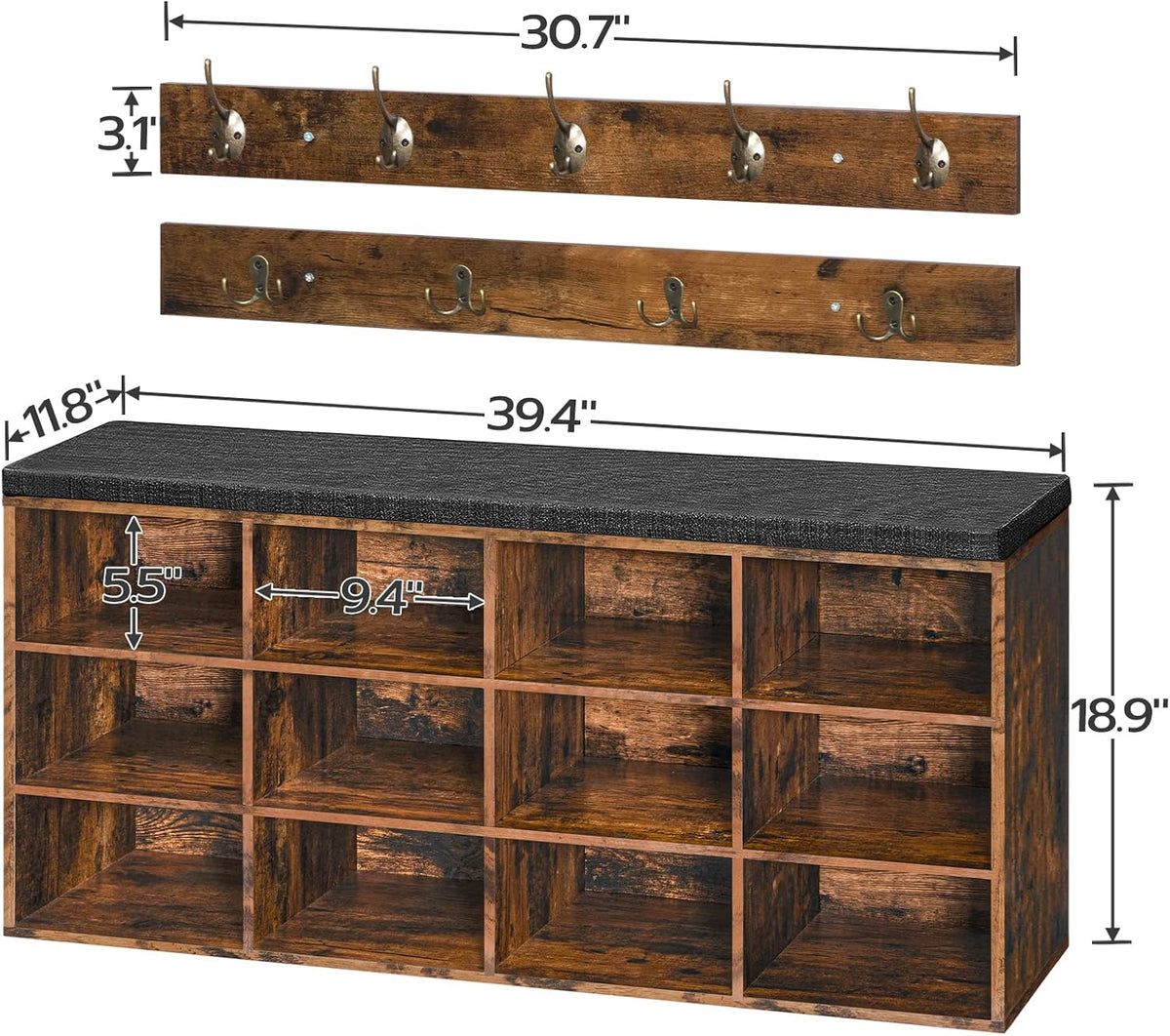 12-Cubby Shoe Bench