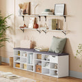 Cushioned 9-Cubby White Shoe Bench