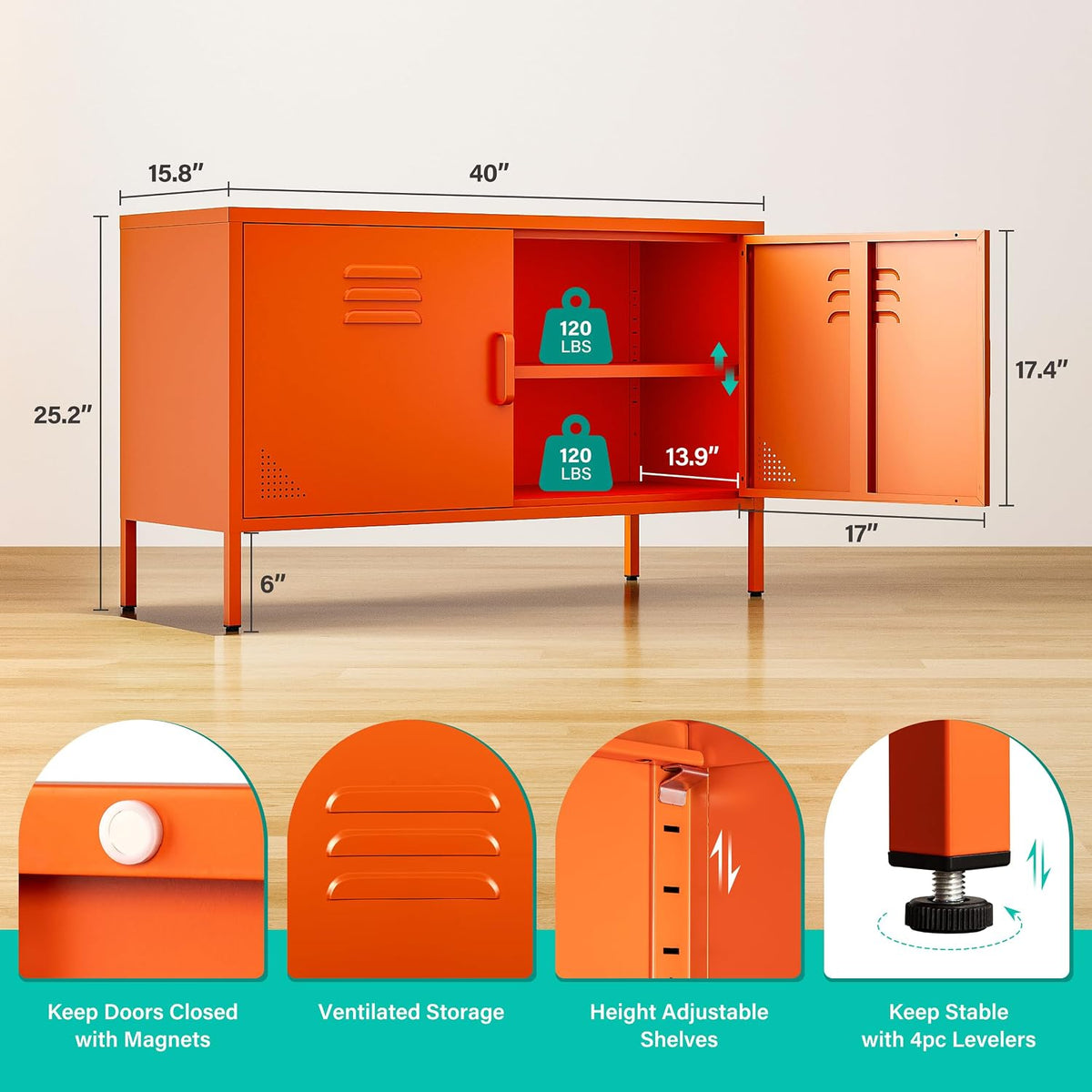 Orange 2-Door Metal Storage Cabinet
