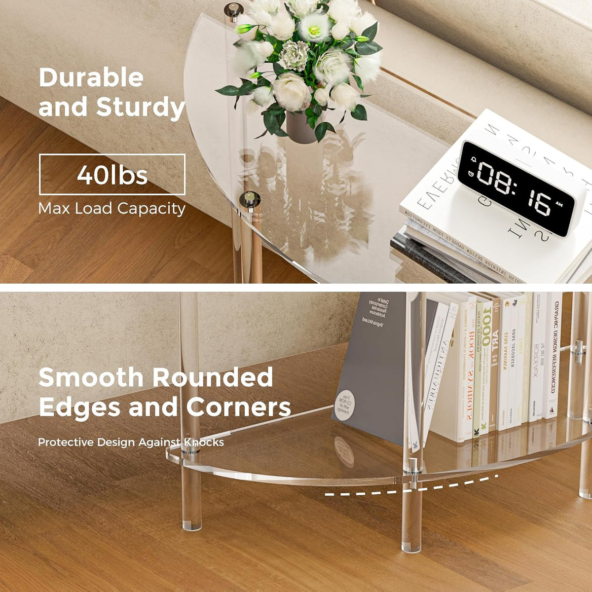 2-Tier Curved Clear Acrylic Console Table
