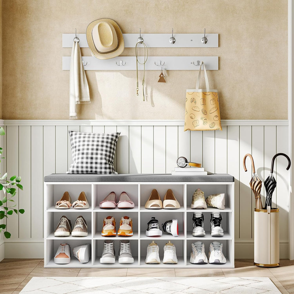 White Cubby Shoe Bench