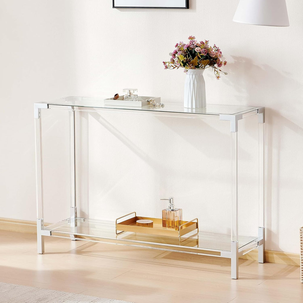 Clear Glass 2-Tier Console Table