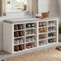 Cushioned 16-Cubby Shoe Bench
