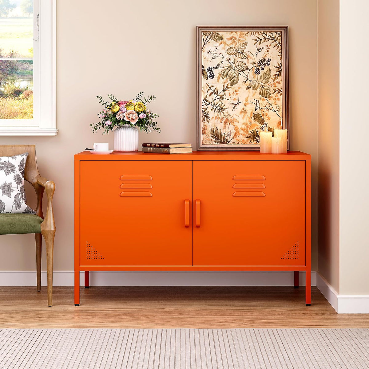 Orange 2-Door Metal Storage Cabinet