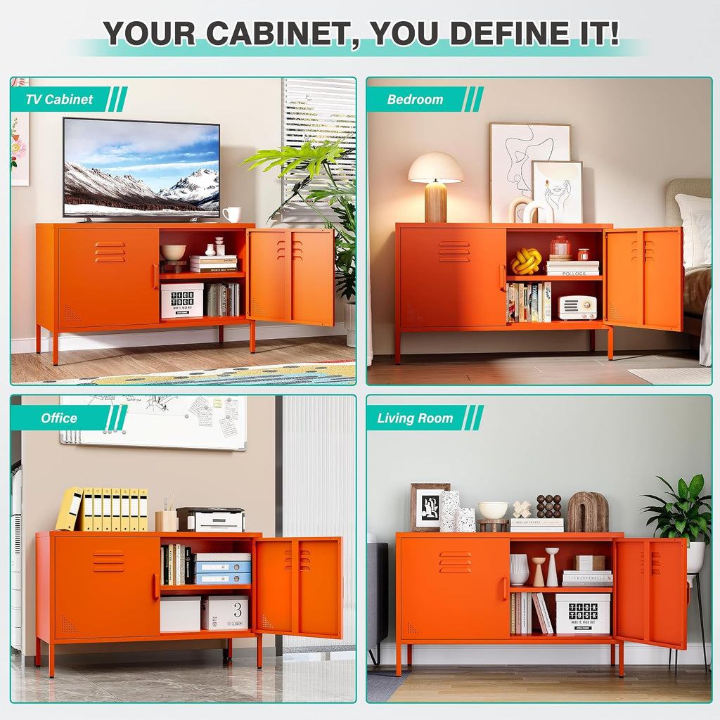 Orange 2-Door Metal Storage Cabinet