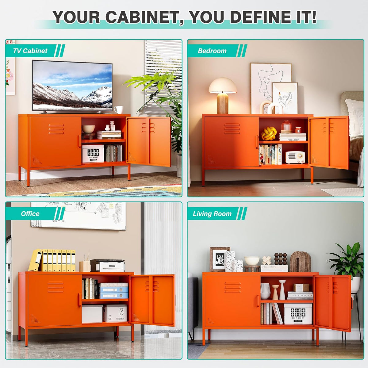 Orange 2-Door Metal Storage Cabinet
