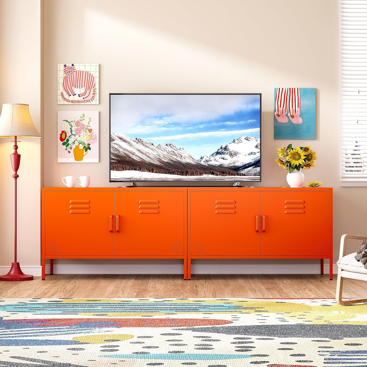 Orange 2-Door Metal Storage Cabinet