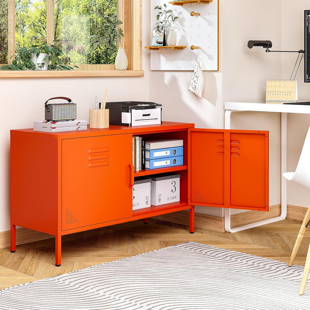 Orange 2-Door Metal Storage Cabinet