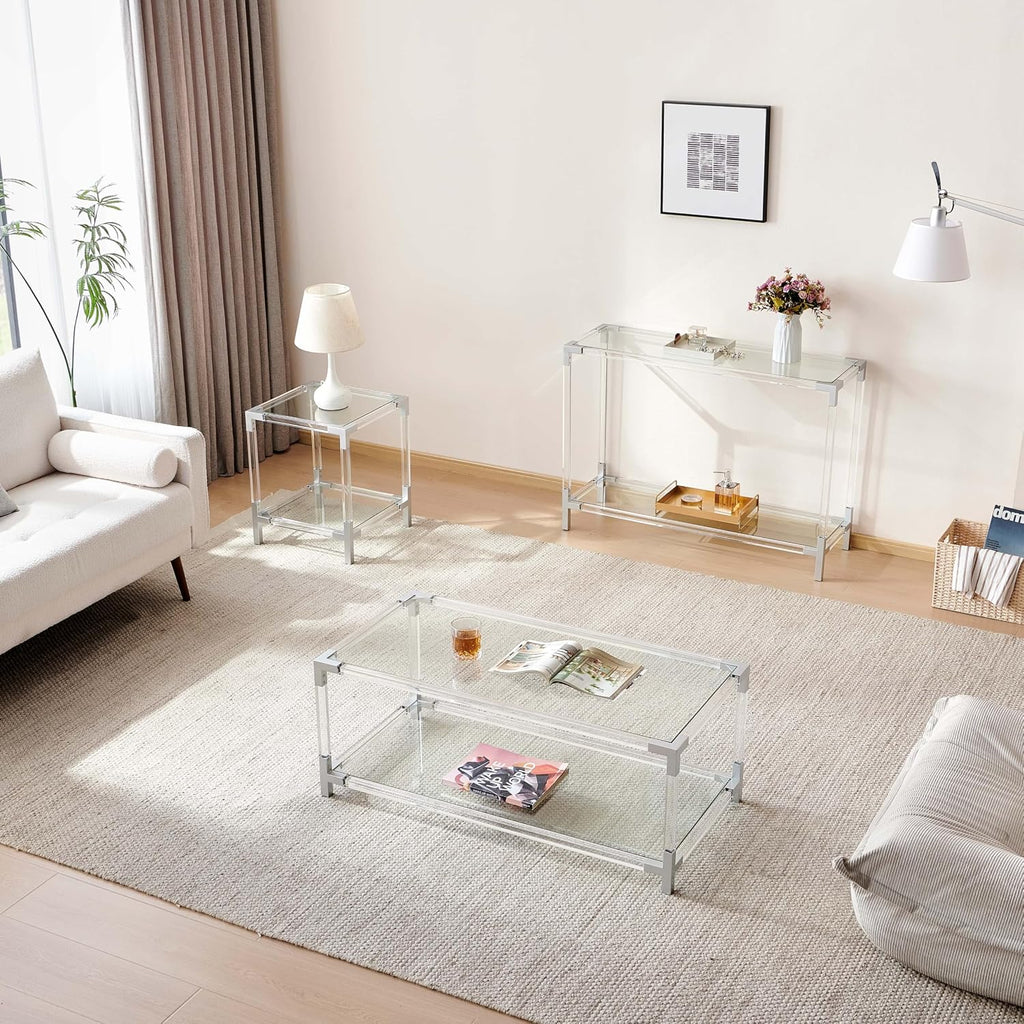 Clear Glass 2-Tier Console Table