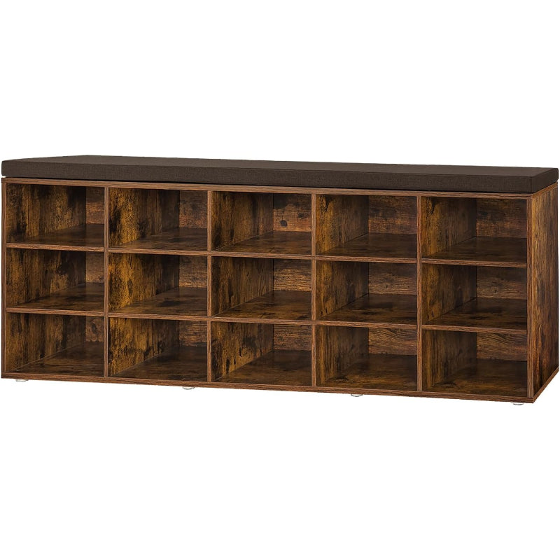 Cushioned 15-Cubby Shoe Bench